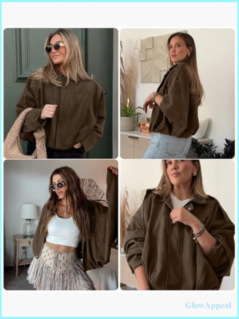 Faux Suede Bomber Jacket Oversized Cropped Lapel Motorcycle Style - Picture 6 of 7